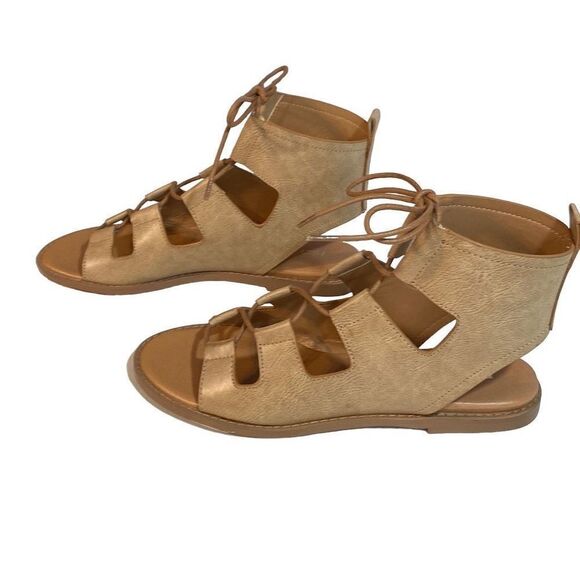 New Report Zahara Gladiator Sandals Tan Faux Leather Size 7 1/2 - Picture 5 of 9